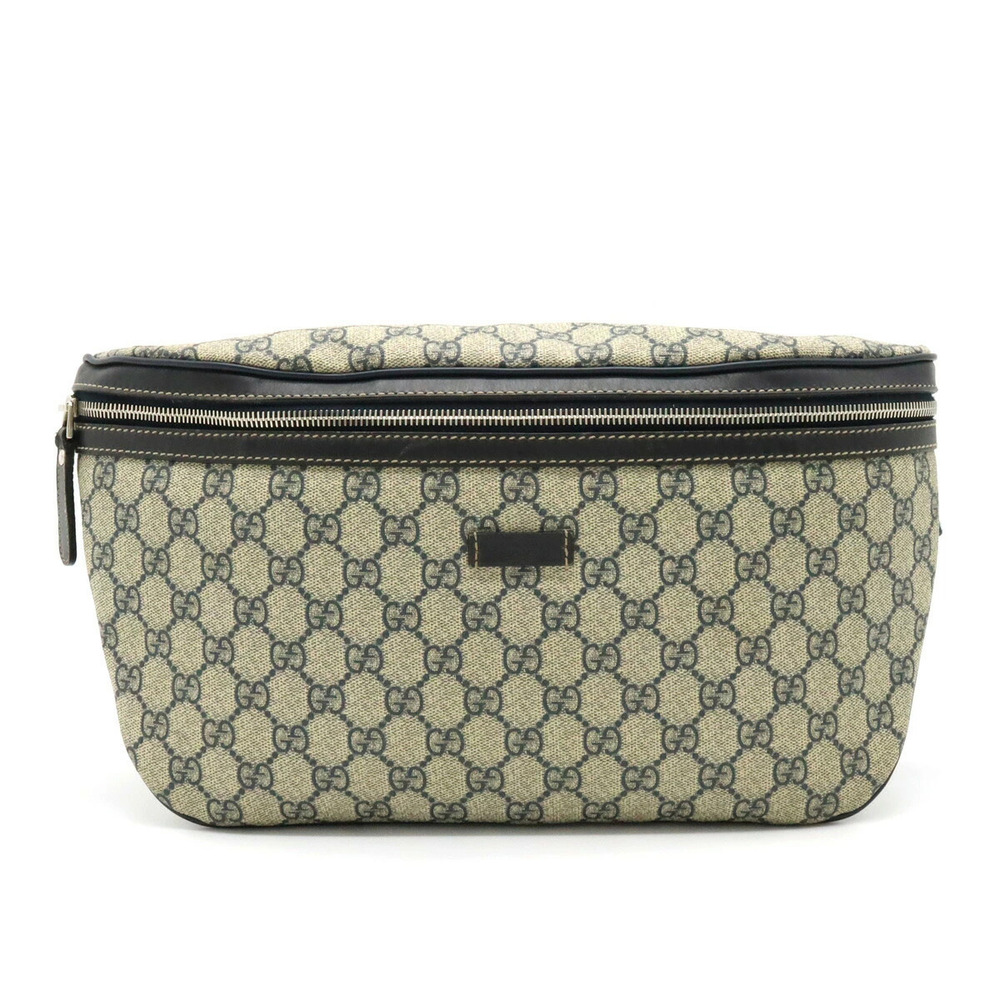 Gucci GG Plus Supreme Body Bag Hip Waist Leather Beige Cream Navy Blue